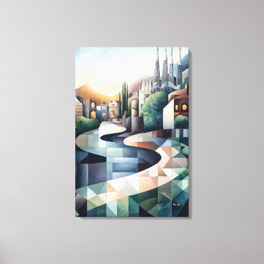 Abstracte geometrische skyline van Barcelona Canvas Afdruk (Voorkant)