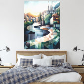 Abstracte geometrische skyline van Barcelona Canvas Afdruk (Insitu (Slaapkamer))