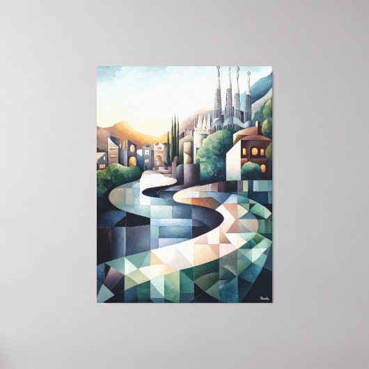 Abstracte geometrische skyline van Barcelona Canvas Afdruk (Voorkant)