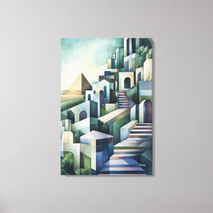 Abstracte geometrische skyline van Caïro met piram Canvas Afdruk