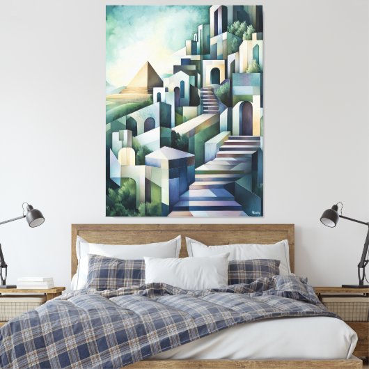 Abstracte geometrische skyline van Caïro met piram Canvas Afdruk (Insitu (Slaapkamer))