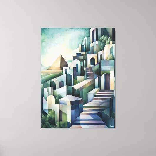 Abstracte geometrische skyline van Caïro met piram Canvas Afdruk (Voorkant)