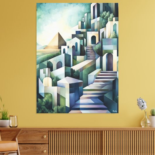Abstracte geometrische skyline van Caïro met piram Canvas Afdruk (Insitu (Woonkamer))