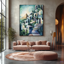 Abstracte geometrische skyline van Caïro met piram Canvas Afdruk