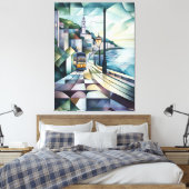 Abstracte geometrische skyline van Lissabon met tr Canvas Afdruk (Insitu (Slaapkamer))