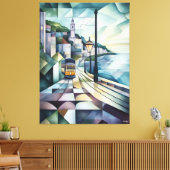 Abstracte geometrische skyline van Lissabon met tr Canvas Afdruk (Insitu (Woonkamer))