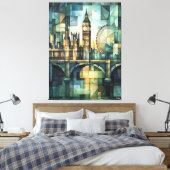 Abstracte geometrische skyline van Londen met Big Canvas Afdruk (Insitu (Slaapkamer))