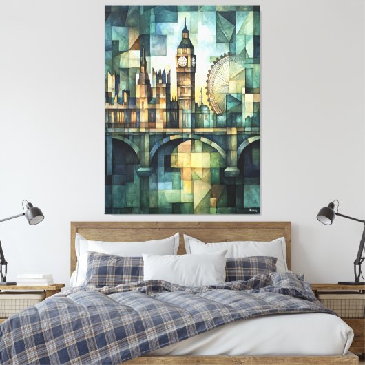 Abstracte geometrische skyline van Londen met Big Canvas Afdruk (Insitu (Slaapkamer))