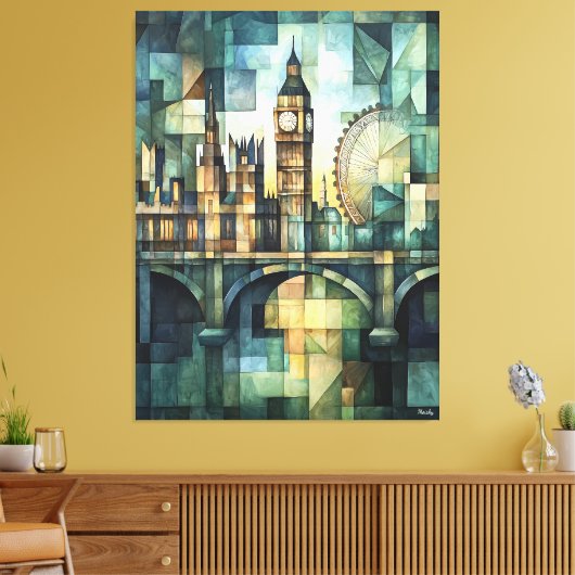 Abstracte geometrische skyline van Londen met Big  Canvas Afdruk (Insitu (Woonkamer))