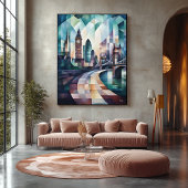 Abstracte geometrische skyline van Londen met Big Canvas Afdruk