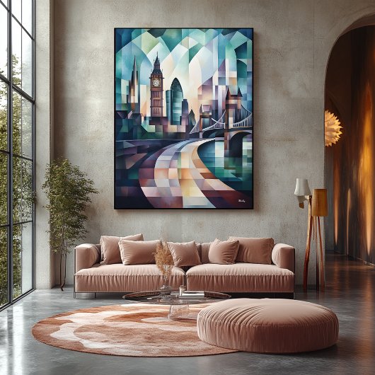 Abstracte geometrische skyline van Londen met Big Canvas Afdruk