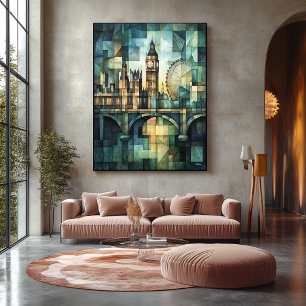 Abstracte geometrische skyline van Londen met Big  Canvas Afdruk