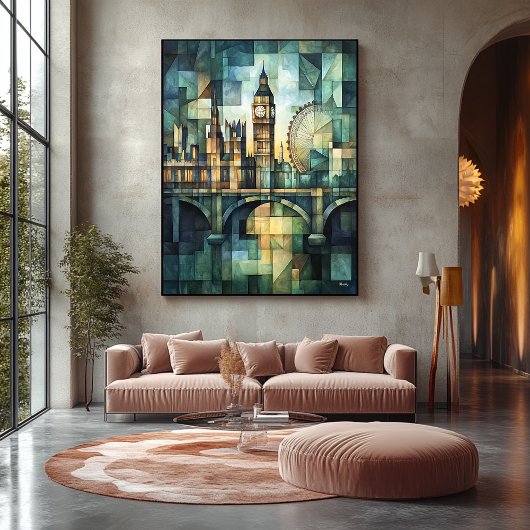 Abstracte geometrische skyline van Londen met Big Canvas Afdruk