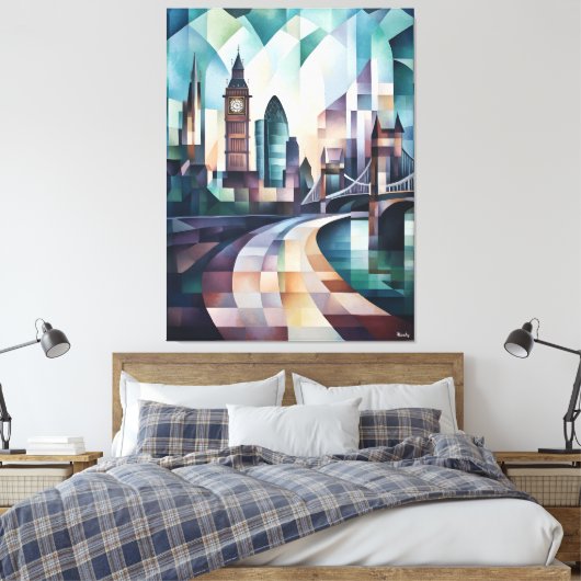 Abstracte geometrische skyline van Londen met Big Canvas Afdruk (Insitu (Slaapkamer))
