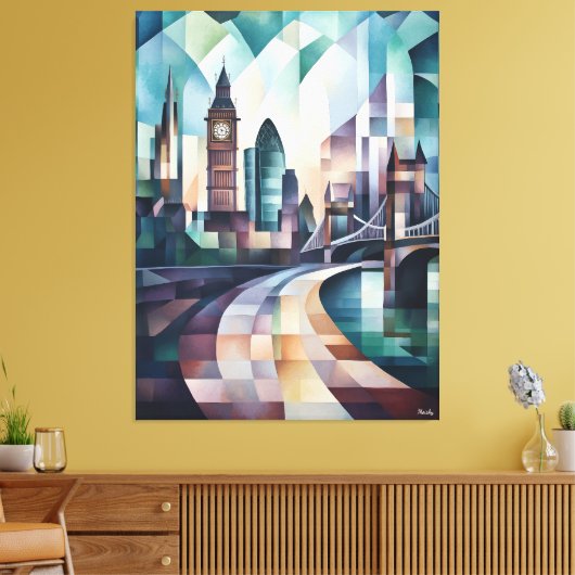 Abstracte geometrische skyline van Londen met Big Canvas Afdruk (Insitu (Woonkamer))