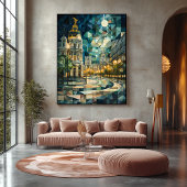 Abstracte geometrische skyline van Madrid met Gran Canvas Afdruk