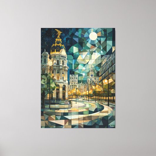 Abstracte geometrische skyline van Madrid met Gran Canvas Afdruk (Voorkant)