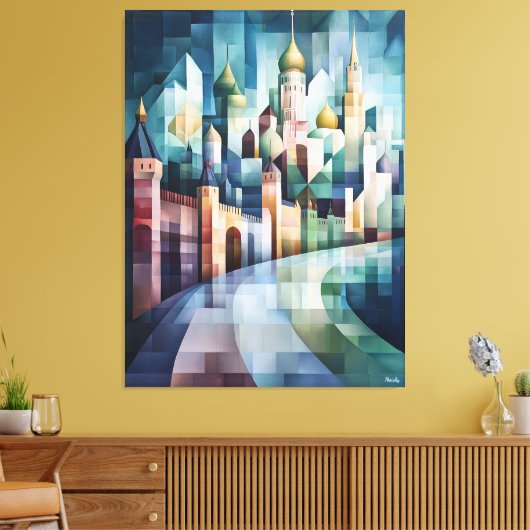 Abstracte geometrische skyline van Moskou met het  Canvas Afdruk (Insitu (Woonkamer))