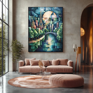 Abstracte geometrische skyline van Parijs met Eiff Canvas Afdruk