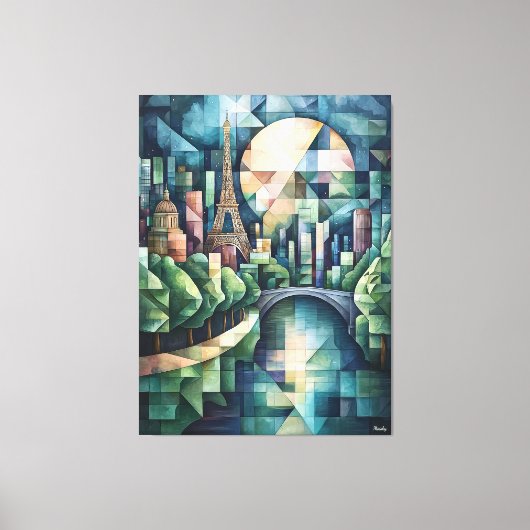 Abstracte geometrische skyline van Parijs met Eiff Canvas Afdruk (Voorkant)