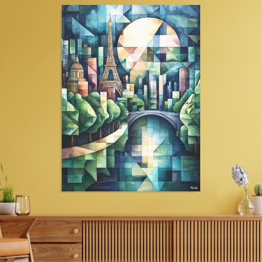Abstracte geometrische skyline van Parijs met Eiff Canvas Afdruk (Insitu (Woonkamer))