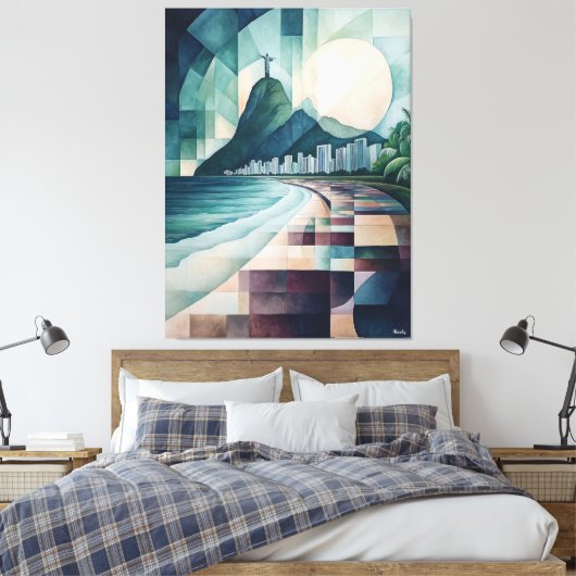 Abstracte geometrische skyline van Rio de Janeiro Canvas Afdruk (Insitu (Slaapkamer))