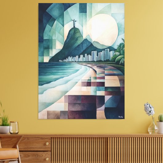 Abstracte geometrische skyline van Rio de Janeiro Canvas Afdruk (Insitu (Woonkamer))