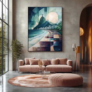 Abstracte geometrische skyline van Rio de Janeiro Canvas Afdruk