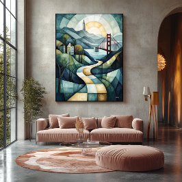 Abstracte geometrische skyline van San Francisco,  Canvas Afdruk