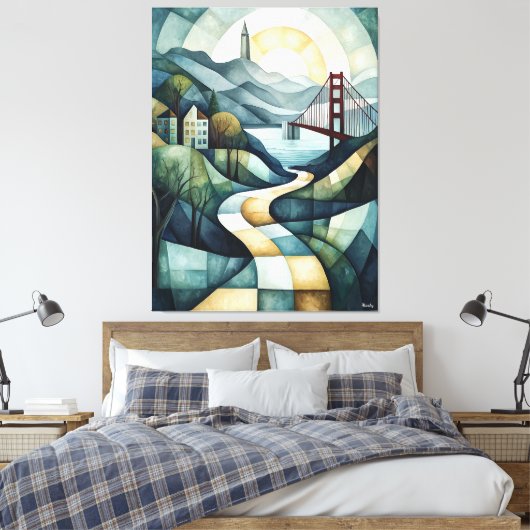 Abstracte geometrische skyline van San Francisco, Canvas Afdruk (Insitu (Slaapkamer))