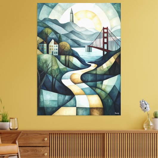 Abstracte geometrische skyline van San Francisco, Canvas Afdruk (Insitu (Woonkamer))