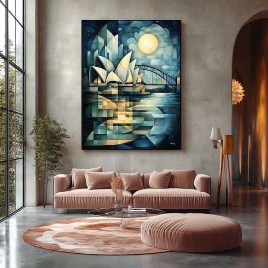 Abstracte geometrische skyline van Sydney met oper Canvas Afdruk