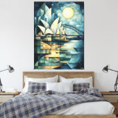 Abstracte geometrische skyline van Sydney met oper Canvas Afdruk (Insitu (Slaapkamer))