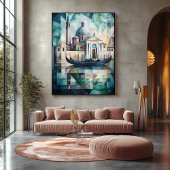 Abstracte geometrische skyline van Venetië met gon Canvas Afdruk