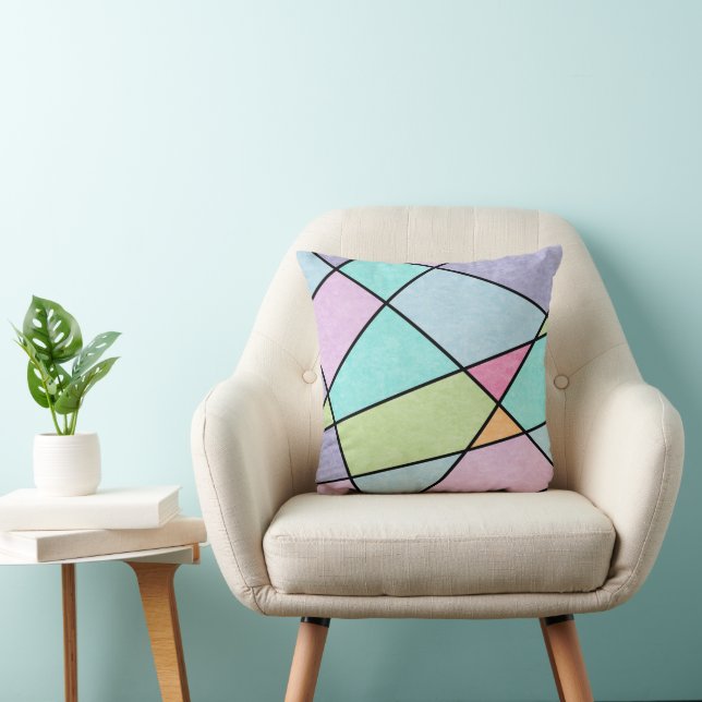 Abstracte geometrische stutstaaf blauw roze Lila Kussen (Stoel)