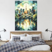 Abstracte geometrische Tokyo Skyline met Tower Canvas Afdruk (Insitu (Slaapkamer))