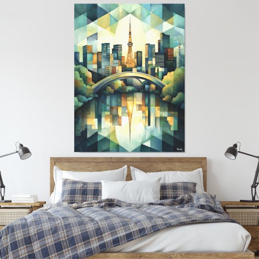 Abstracte geometrische Tokyo Skyline met Tower Canvas Afdruk (Insitu (Slaapkamer))