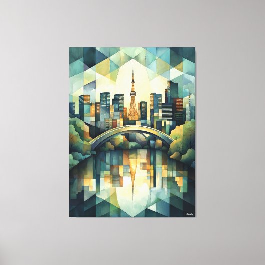 Abstracte geometrische Tokyo Skyline met Tower Canvas Afdruk (Voorkant)