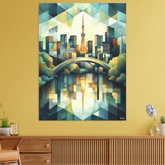 Abstracte geometrische Tokyo Skyline met Tower Canvas Afdruk (Insitu (Woonkamer))