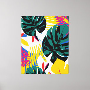 Abstracte Geometrische Tropische Monstera Planten Canvas Afdruk