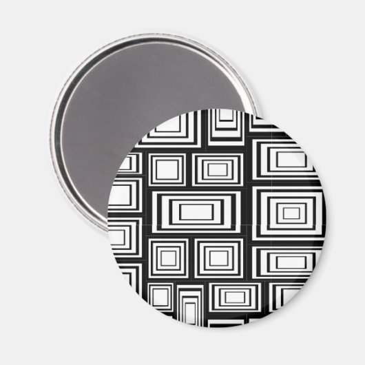 Abstracte geometrische vierkanten zwart-wit patroo magneet (Voorkant / Achterkant)