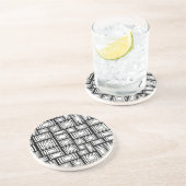 Abstracte geometrische vierkanten zwart-wit patroo zandsteen onderzetter (Zijkant)