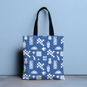 Abstracte Geometrische Vogel Bloemen Blauw Girly C Tote Bag