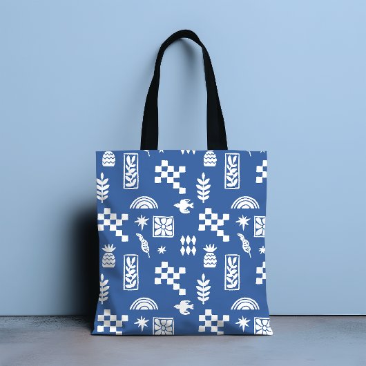 Abstracte Geometrische Vogel Bloemen Blauw Girly C Tote Bag