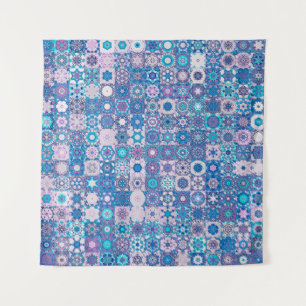 Abstracte geometrische vormen en bloemen, naadloze wandkleed