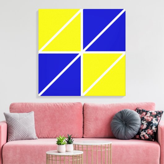 Abstracte geometrische vormen in blauw en geel acr canvas afdruk (Insitu (Woonkamer))