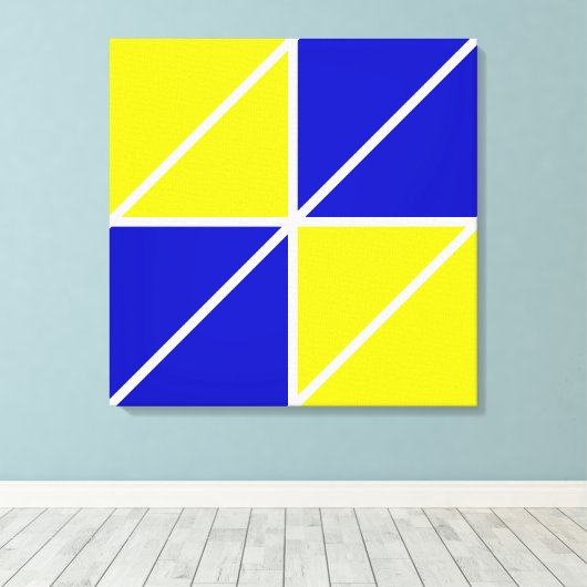 Abstracte geometrische vormen in blauw en geel acr canvas afdruk (Insitu (Houten vloer))