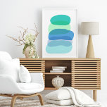 Abstracte geometrische vormen in blauw en groen Poster<br><div class="desc">Dit leuke moderne kunstontwerp biedt leuke abstracte organische vormen in een  kleurenpalet van blauwgroen,  blauw en groen.</div>