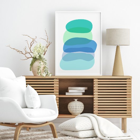 Abstracte geometrische vormen in blauw en groen Poster