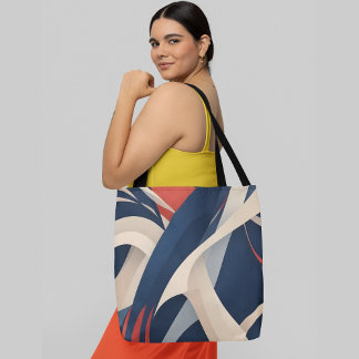 Abstracte geometrische vormen in blauwrode tinten tote bag
